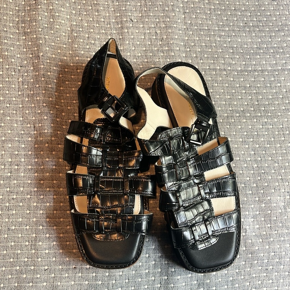 Intentionally _______ black summer sandals! Never worn; retailed for $178.